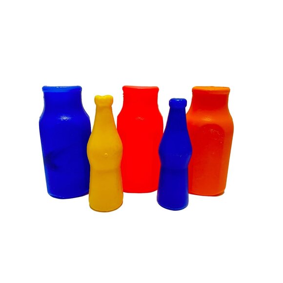 Toy Kitchen Juice Carton Jug Bottle Blue Orange Yellow Play Food 1980 Plastic - Picture 1 of 3